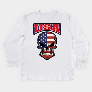 USA FLAG IN A SKULL EMBLEM Kids Long Sleeve T-Shirt